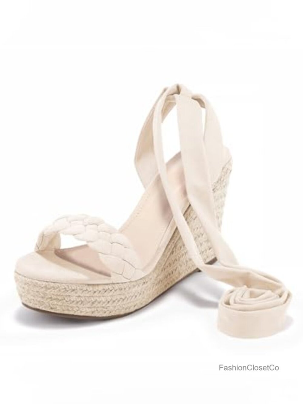 Braided Wedge Espadrille Sandals Lace Up Slingback Open Toe Platform Heeled - Picture 6 of 7